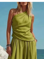 Full Size One-shoulder Top Wide Leg Pants Set Plus (11)