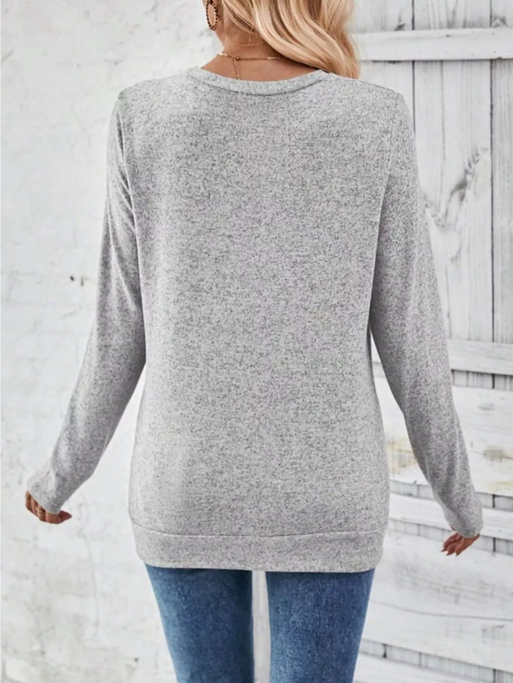 Casual Decor Button Long Sleeve T-shirt (5)