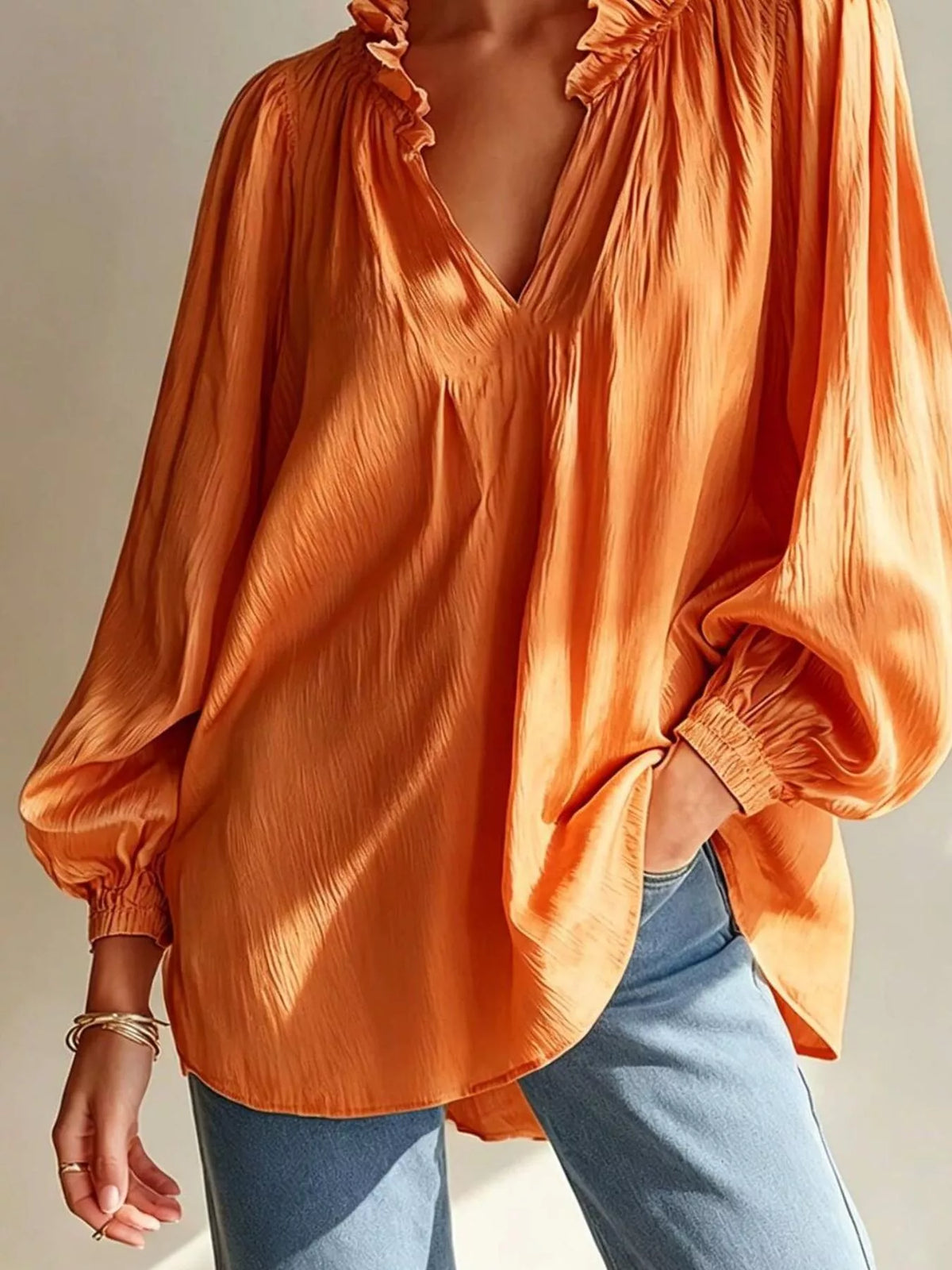 Ruffle Trim Long Sleeves Blouse (3)