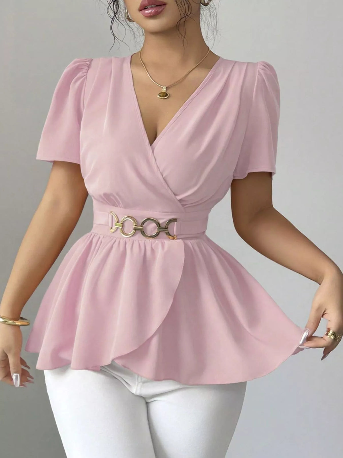 Surplice Short Sleeve Blouse (8)