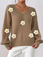 Floral Applique V-neck Sweater (14)