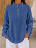 Full Size Waffle Knit Button Detail Sweatshirt Plus (7)