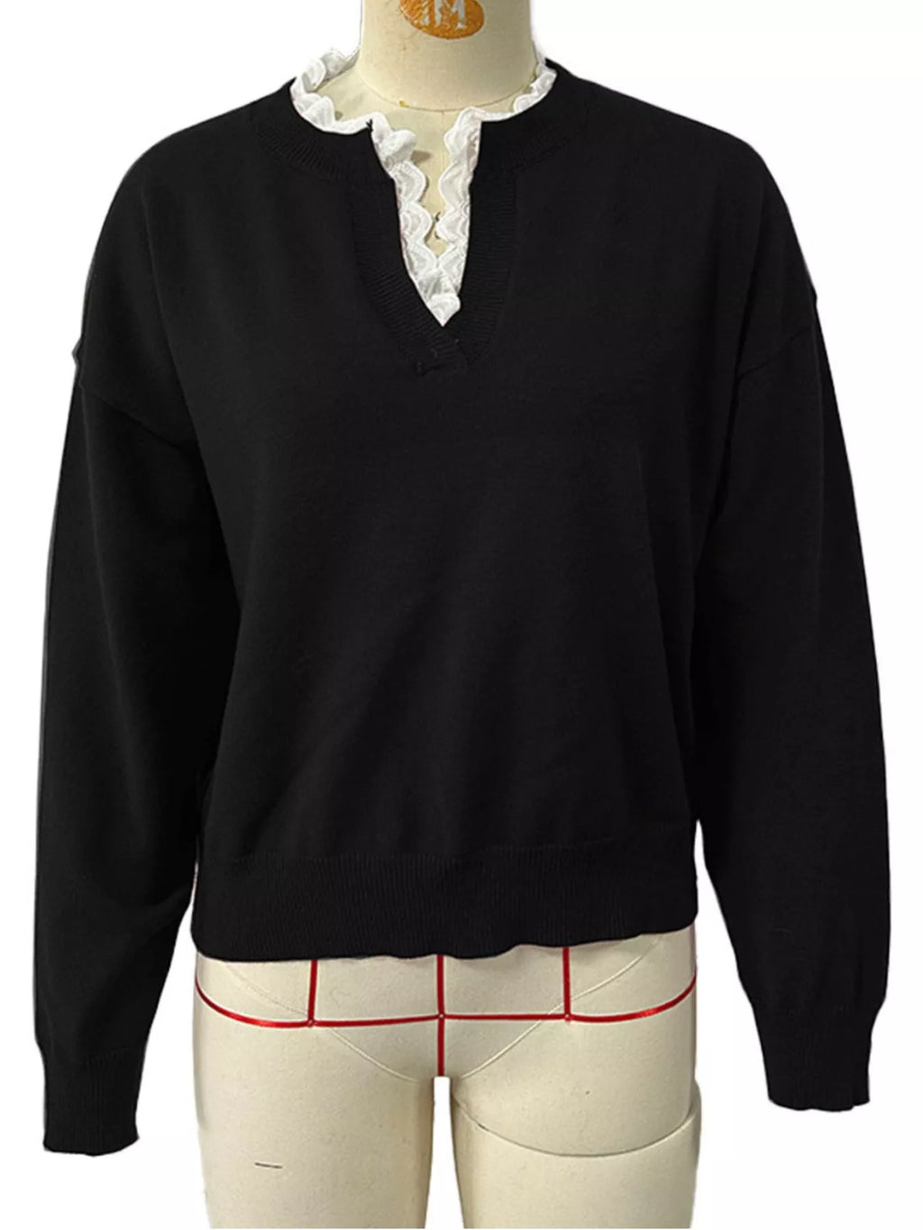 Lace Trim Dropped Shoulder Sweater (10)