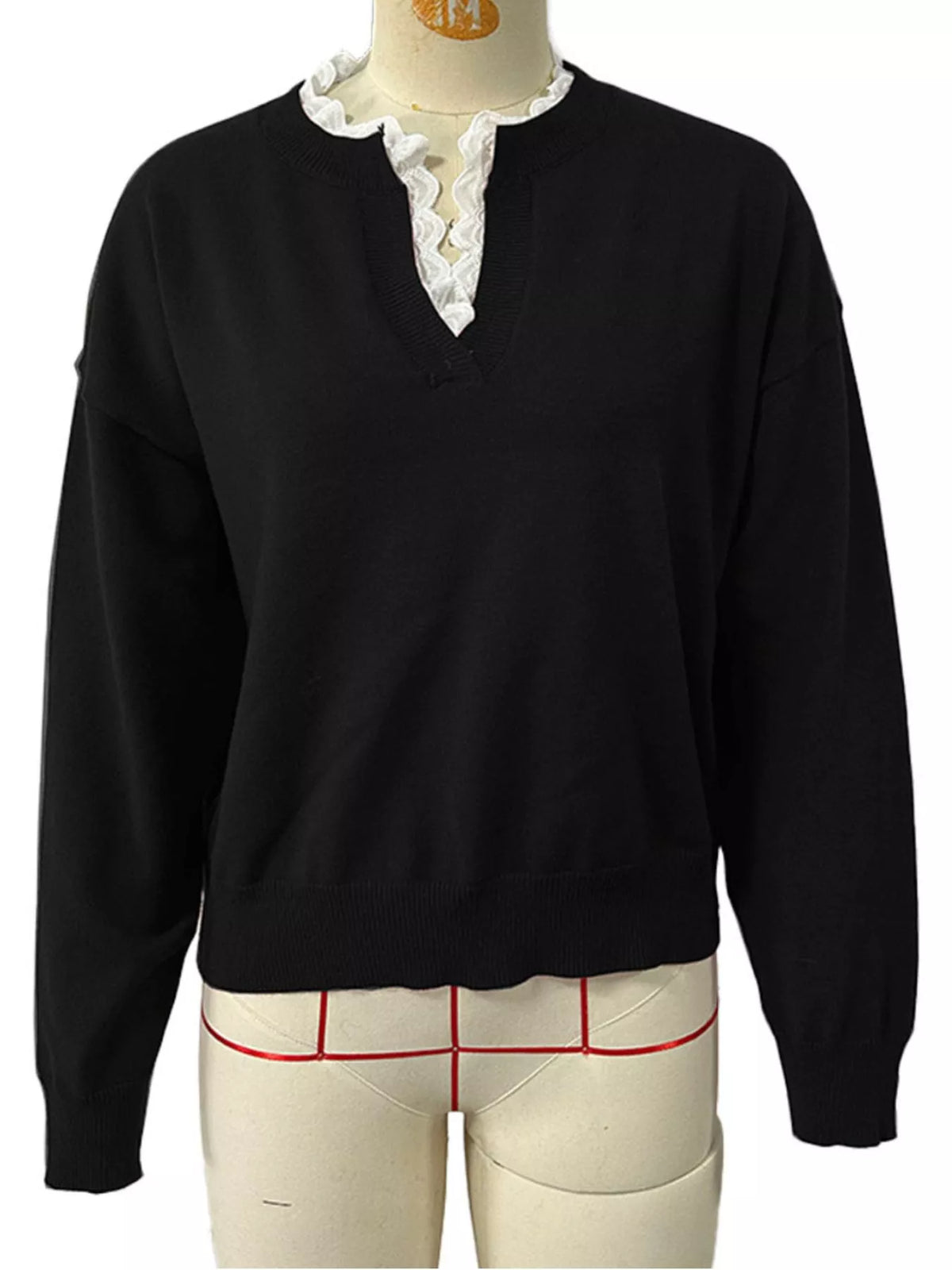 Lace Trim Dropped Shoulder Sweater (10)
