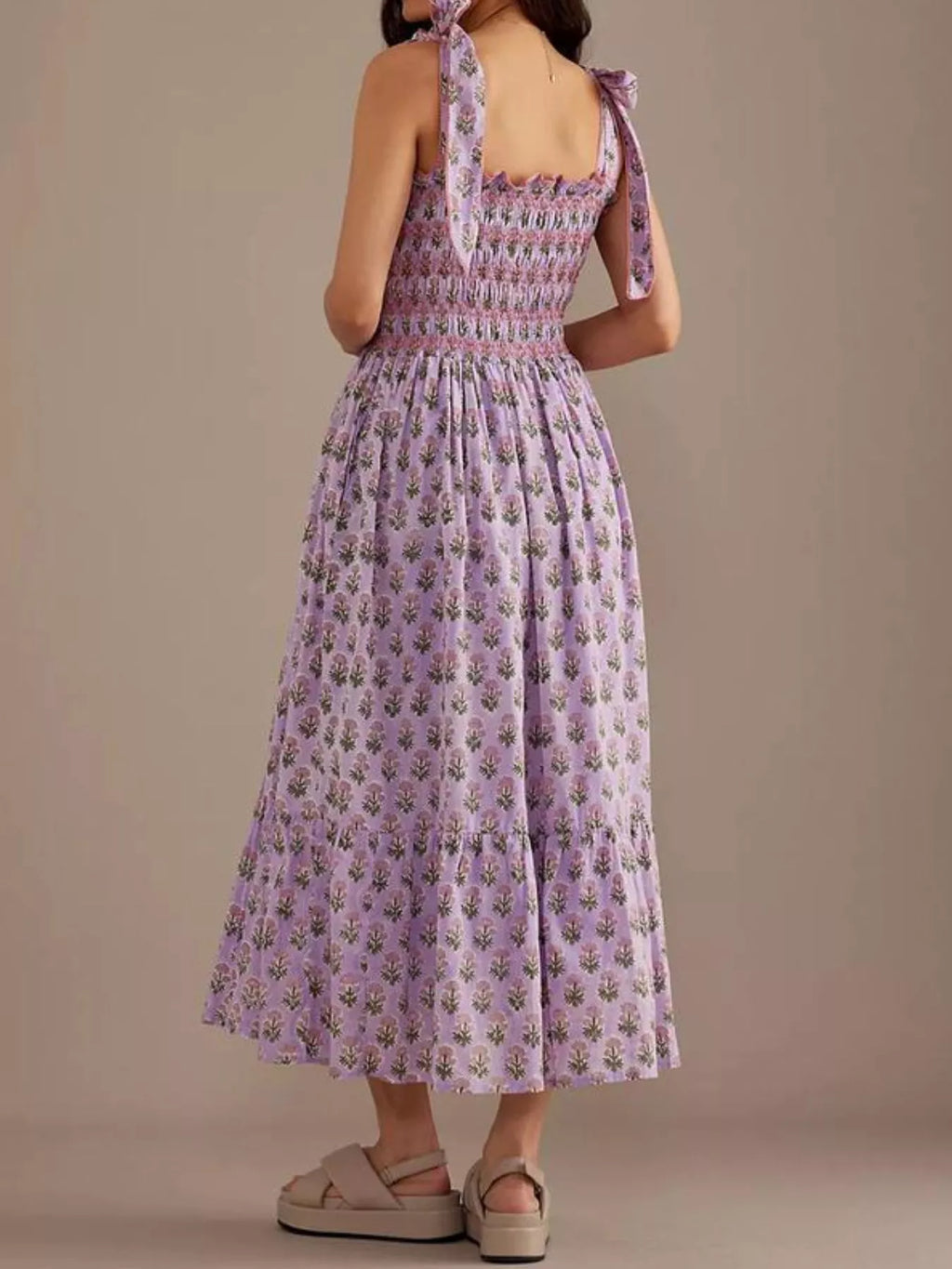 Floral Smocked Tie-shoulder Midi Dress (7)