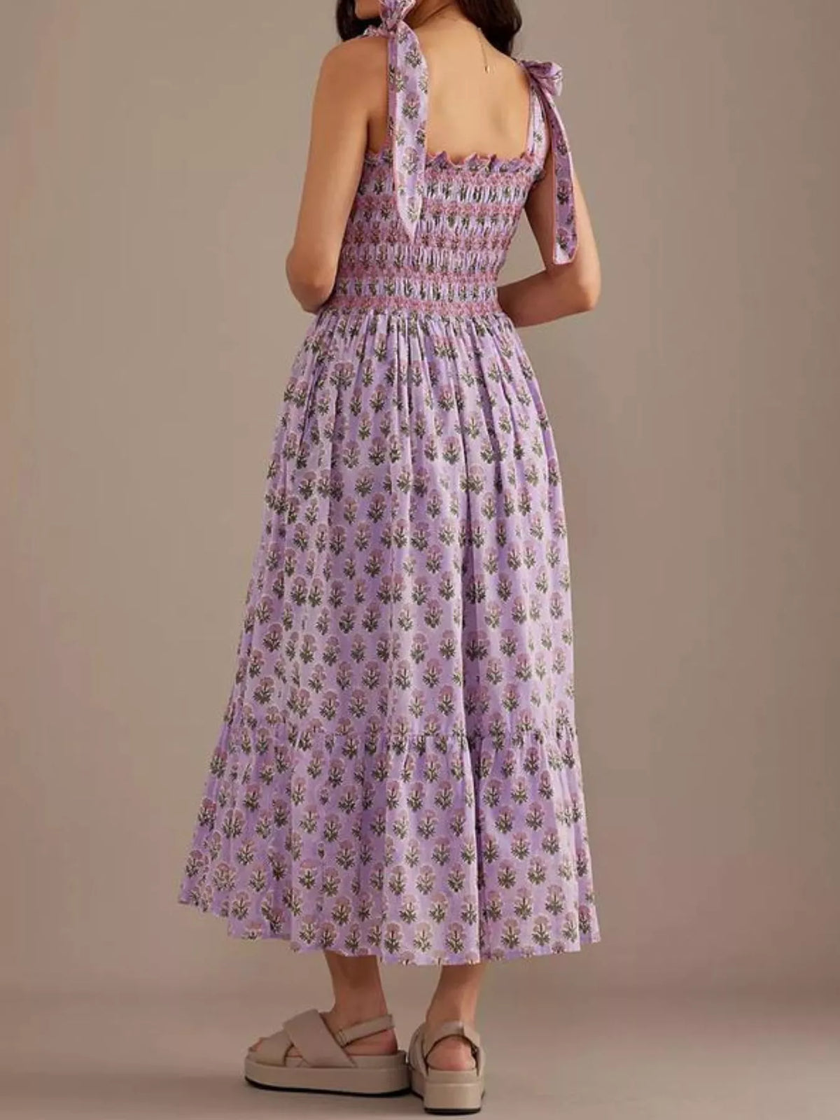 Floral Smocked Tie-shoulder Midi Dress (7)