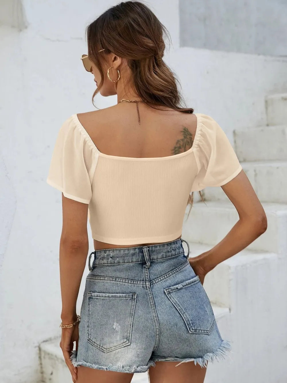 Drawstring Short Sleeve Crop Top (8)