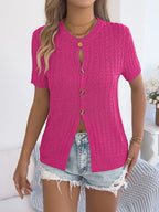 Cable Knit Button Down Short Sleeve Cardigan (18)
