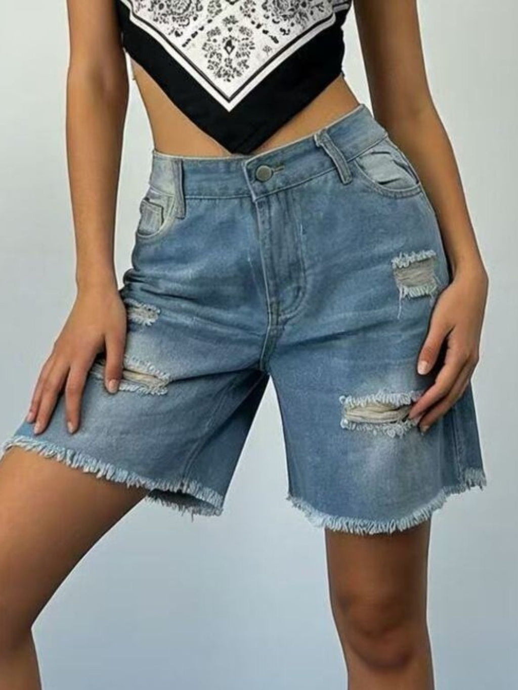 Full Size Ripped Frayed Hem Denim Shorts Plus (14)