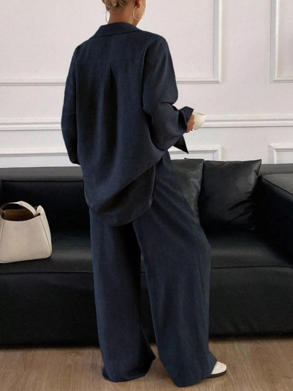 Button-down Shirt Wide-leg Pants Set (9)