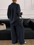 Button-down Shirt Wide-leg Pants Set (9)