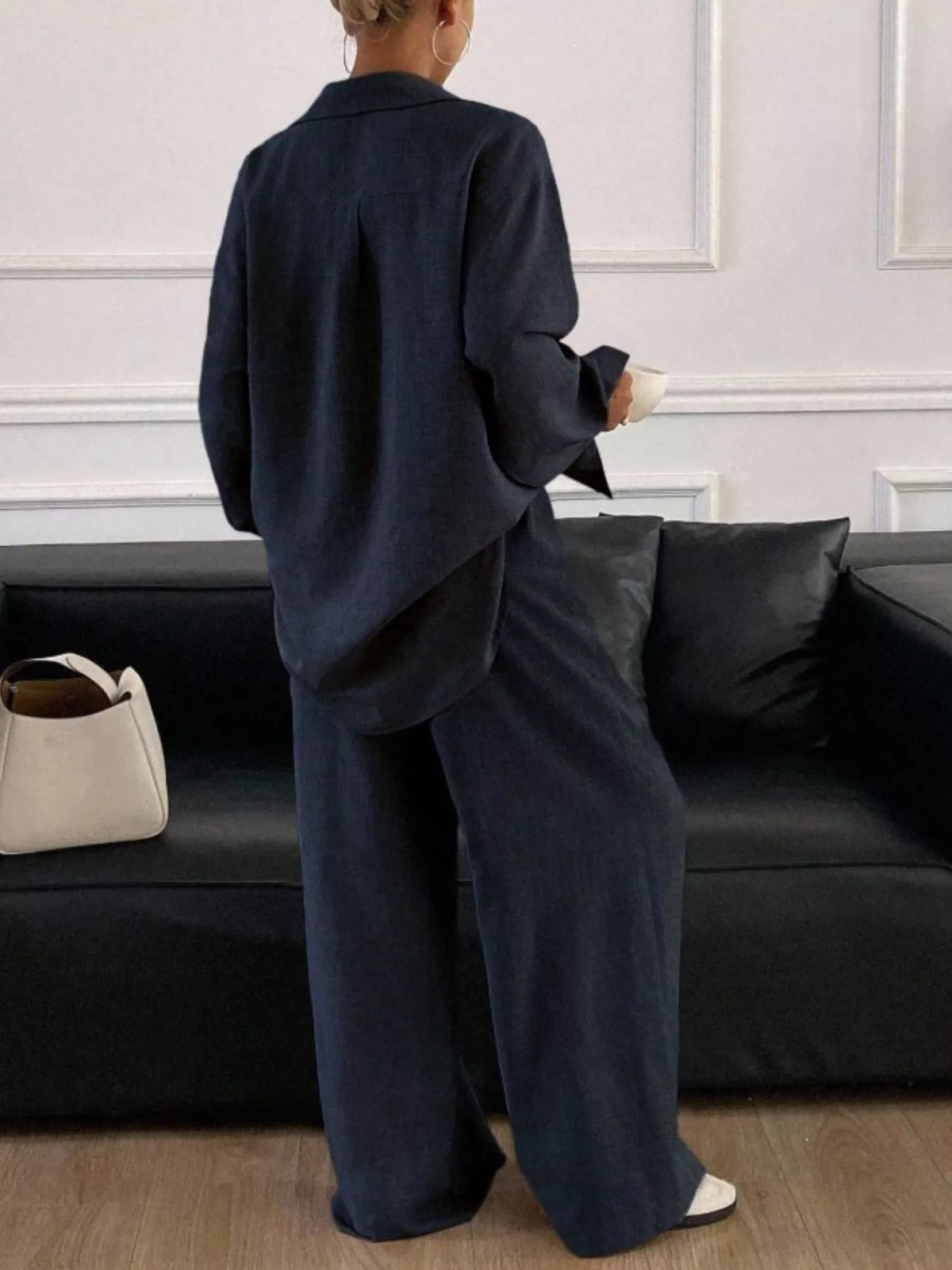 Button-down Shirt Wide-leg Pants Set (9)