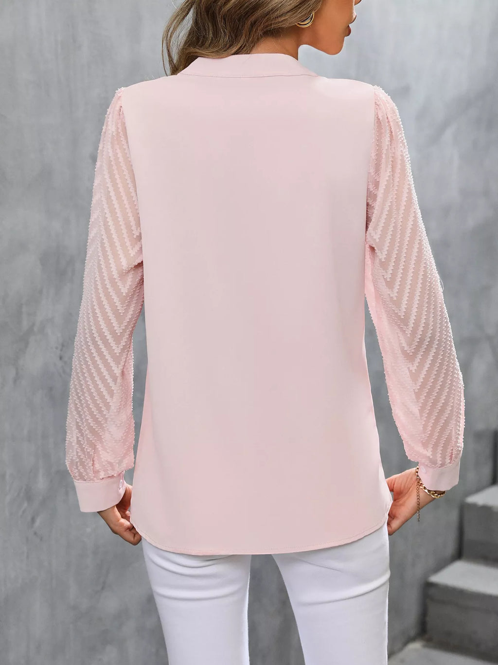 Sheer Sleeve V-neck Blouse (8)