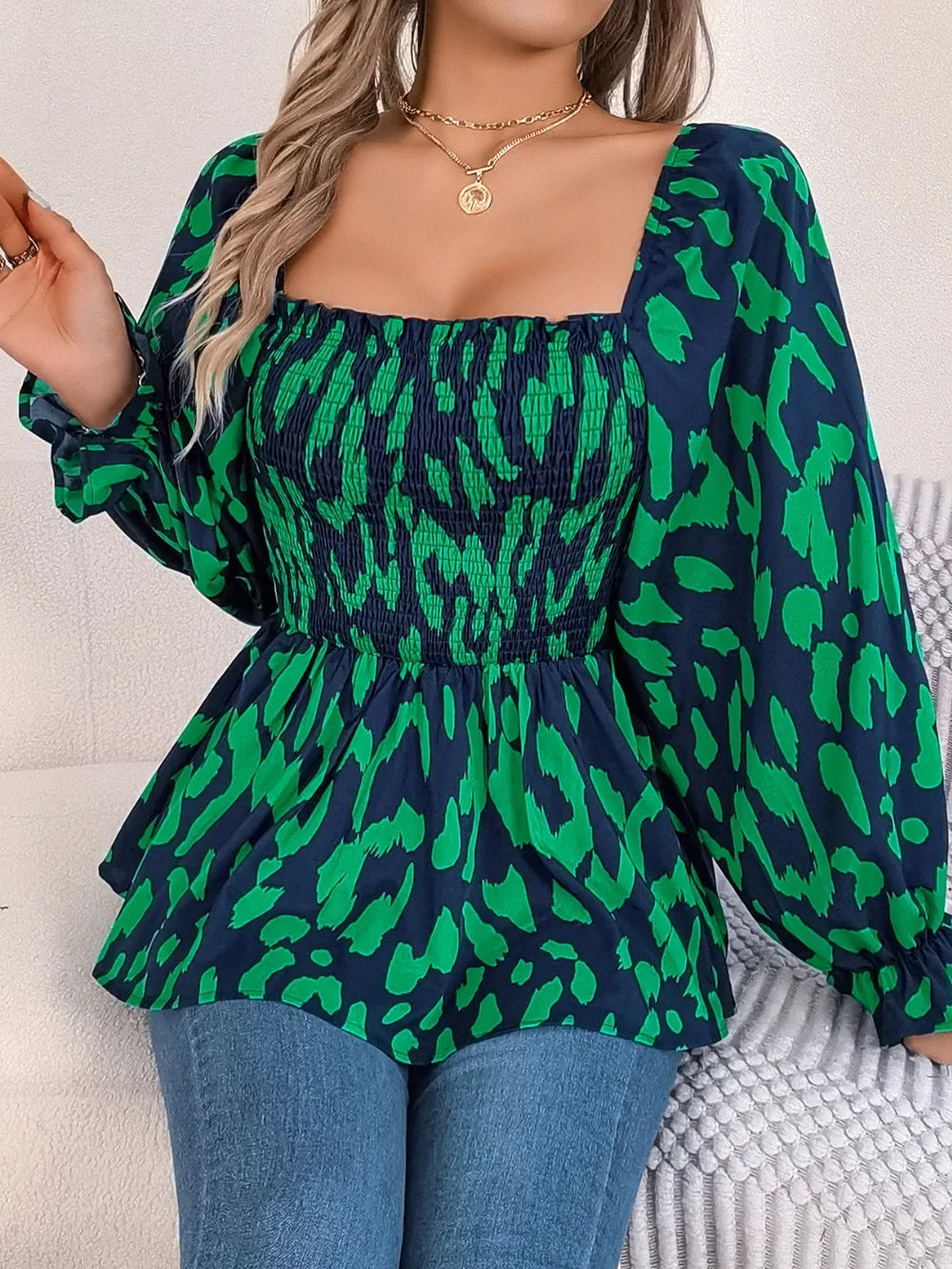 Square Neck Flounce Sleeve Blouse (18)
