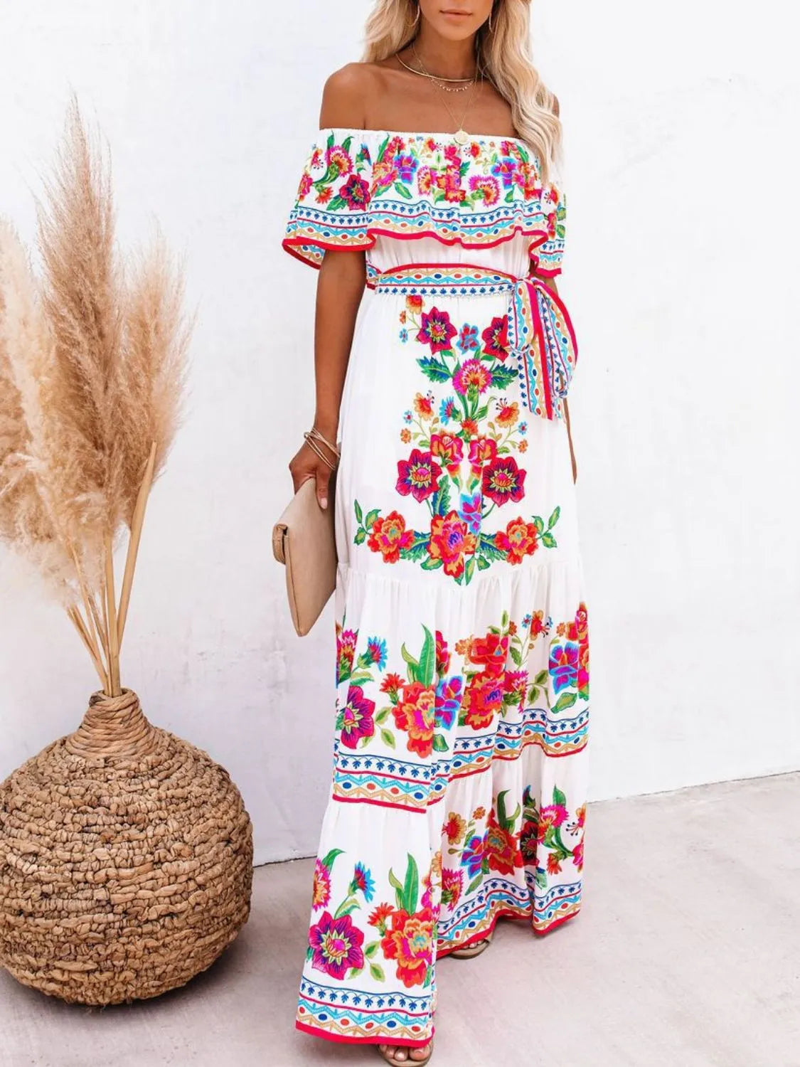 Floral Off Shoulder Ruffle Maxi Dress (6)