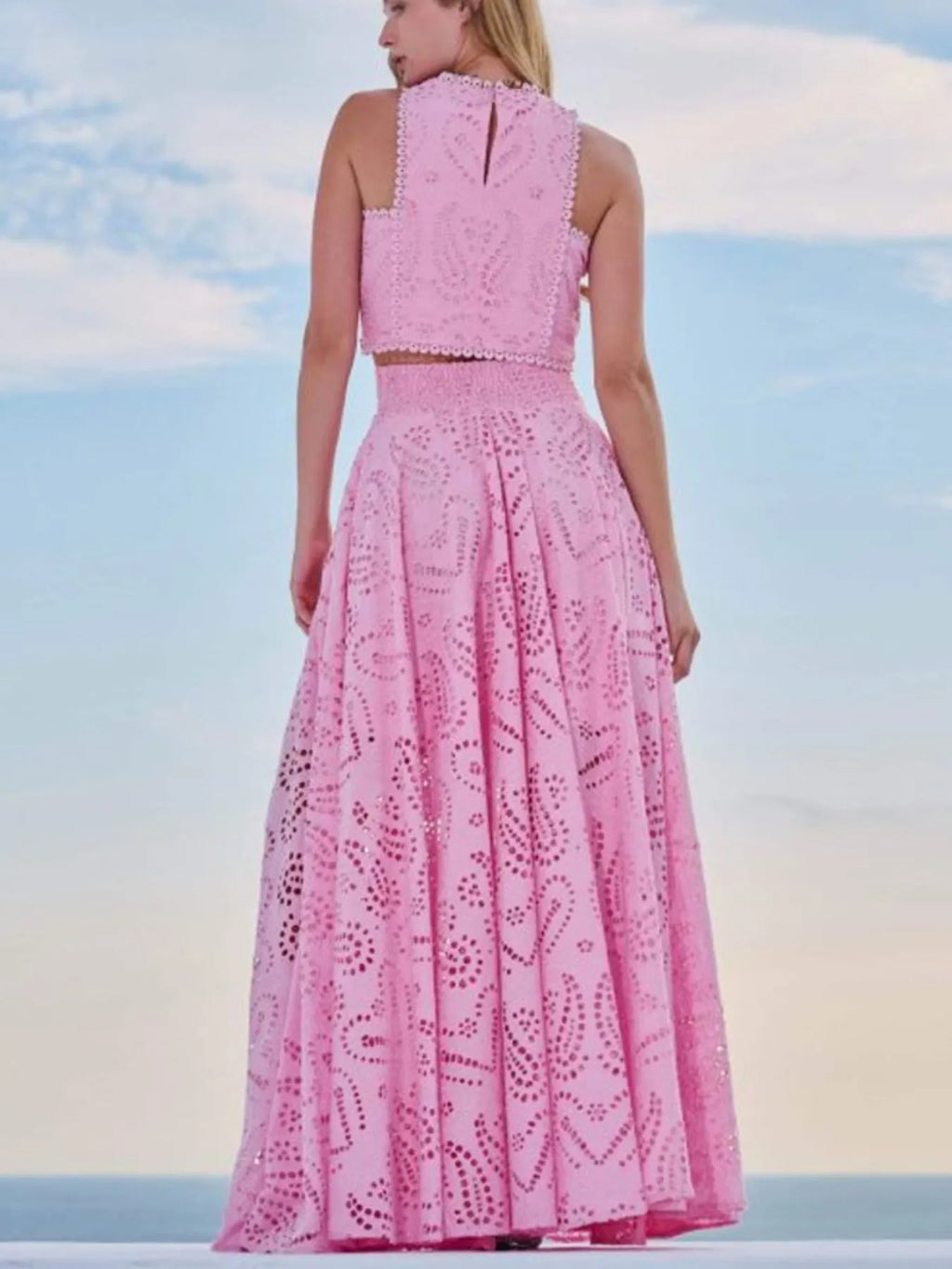 Eyelet Lace Top Maxi Skirt Set (7)