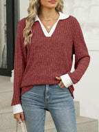 Ribbed Knit Long Sleeve T-shirt (30)