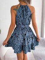 Halter Neck Printed Tie Waist Sleeveless Mini Dress (10)