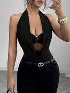 Halter Neck Ruched Ring Detail Bodysuit (13)
