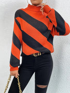 Striped Turtleneck Dropped Shoulder Sweater (4)