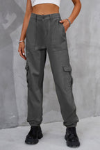 Buttoned High Waist Jeans Pockets (7)