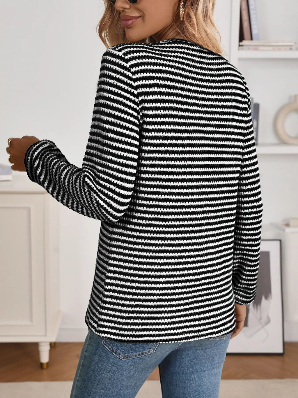 Striped Button Detail Long Sleeve Top (23)
