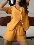 Button Up Short Sleeve Shirt Shorts Set (11)