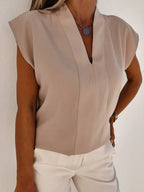 V-neck Cap Sleeve Blouse (3)