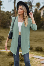Cable-knit Long Sleeve Cardigan Pocket (3)