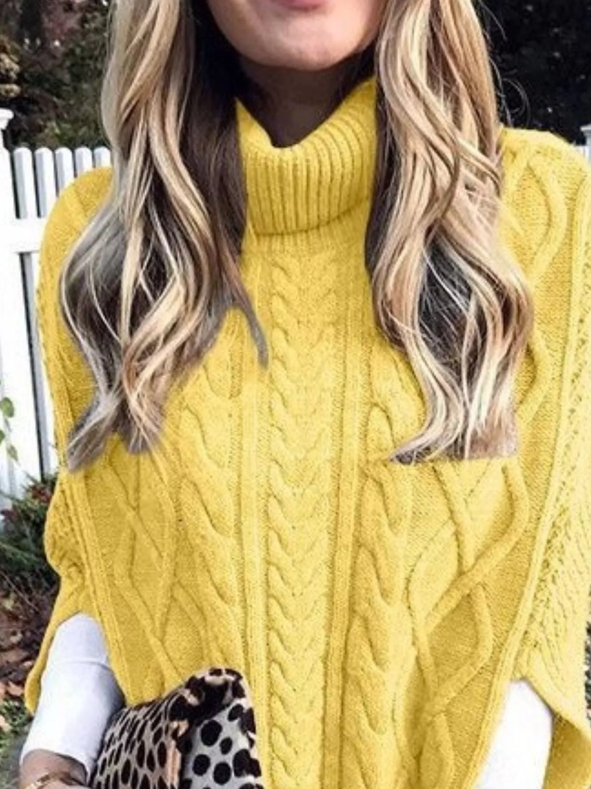 Chunky Cable Knit Turtleneck Poncho Cover Up (10)