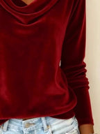 Velvet Cowl Neck Long Sleeve T-shirt (12)