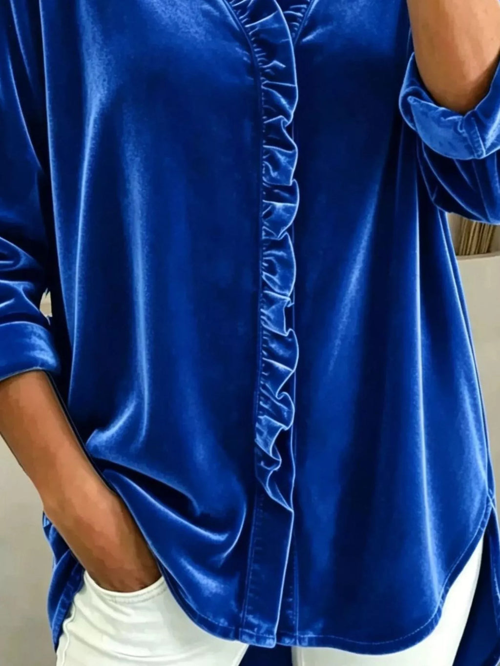 Velvet Frill V-neck Blouse (3)