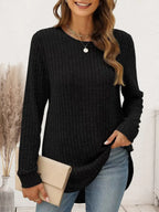 Ribbed Round Neck Long Sleeve T-shirt (5)
