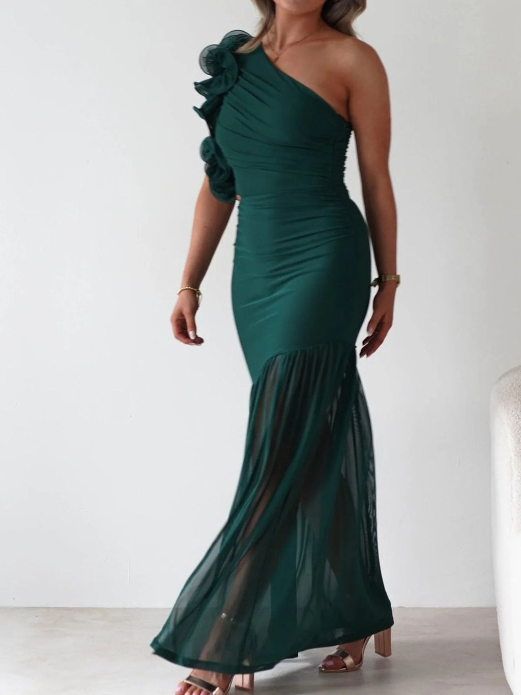 One-shoulder Ruffle Trim Maxi Dress (14)