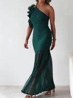 One-shoulder Ruffle Trim Maxi Dress (14)