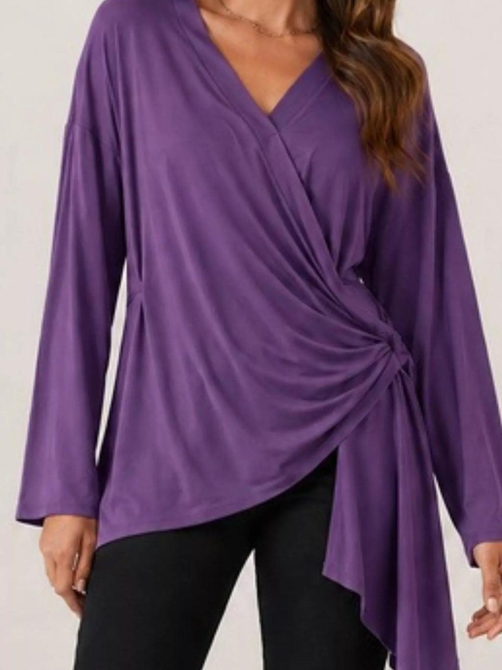 Long Sleeve Wrap T-shirt Side Knot Detail