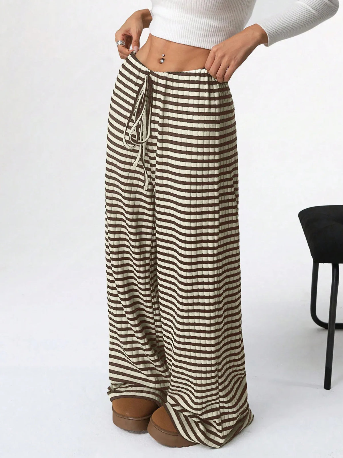Striped Wide Leg Drawstring Pants (4)