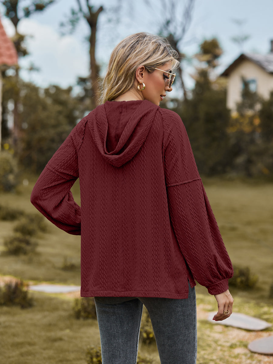 Cable-knit Dropped Shoulder Hoodie (16)