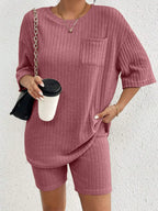 Ribbed Round Neck Top Shorts Set (25)