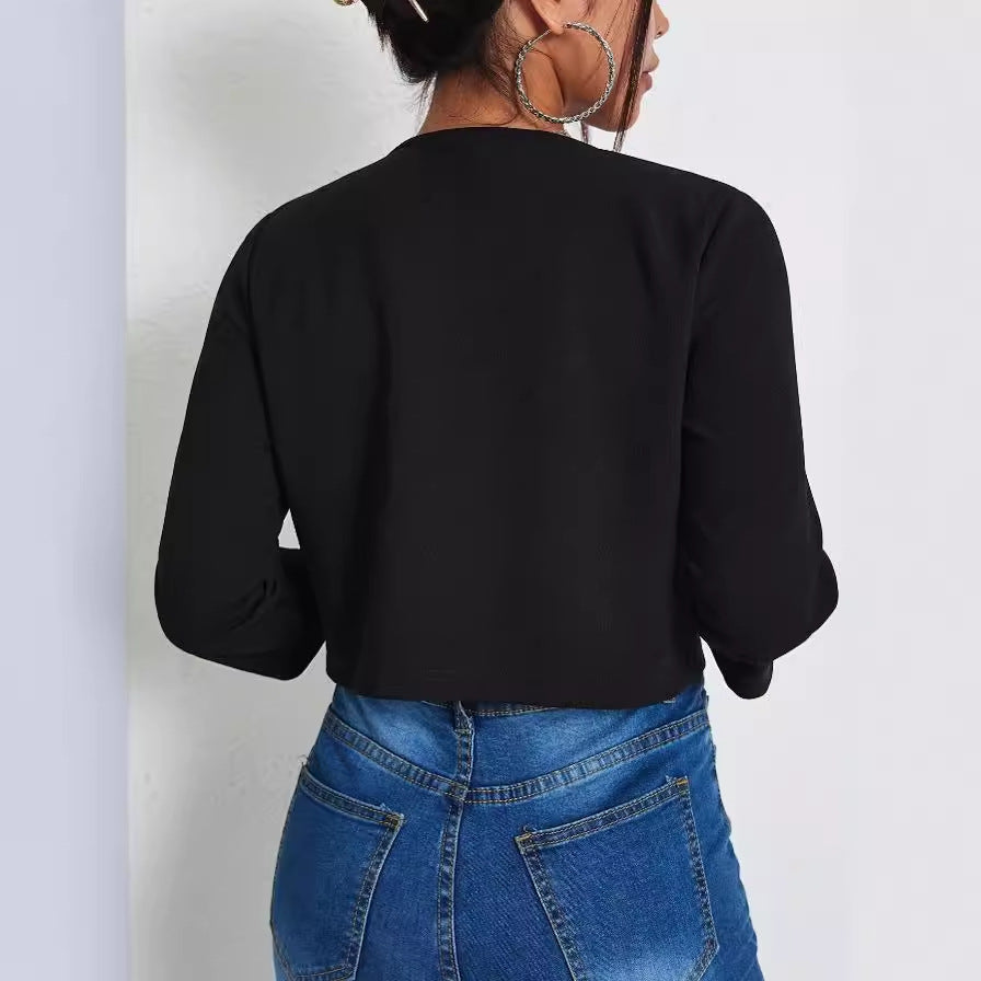 Solid Color Slit Bomber Jacket photo 4