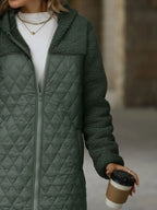 Texture Zip Up Long Sleeve Hooded Coat (13)