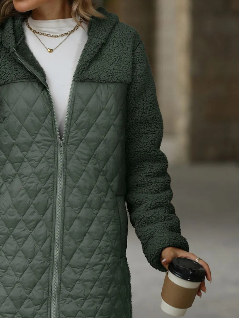 Texture Zip Up Long Sleeve Hooded Coat (13)
