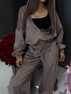 Zip Up Hoodie Wide-leg Pants Set (11)