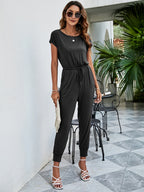 Drawstring Waist Short Sleeve Jogger Jumpsuit (4)
