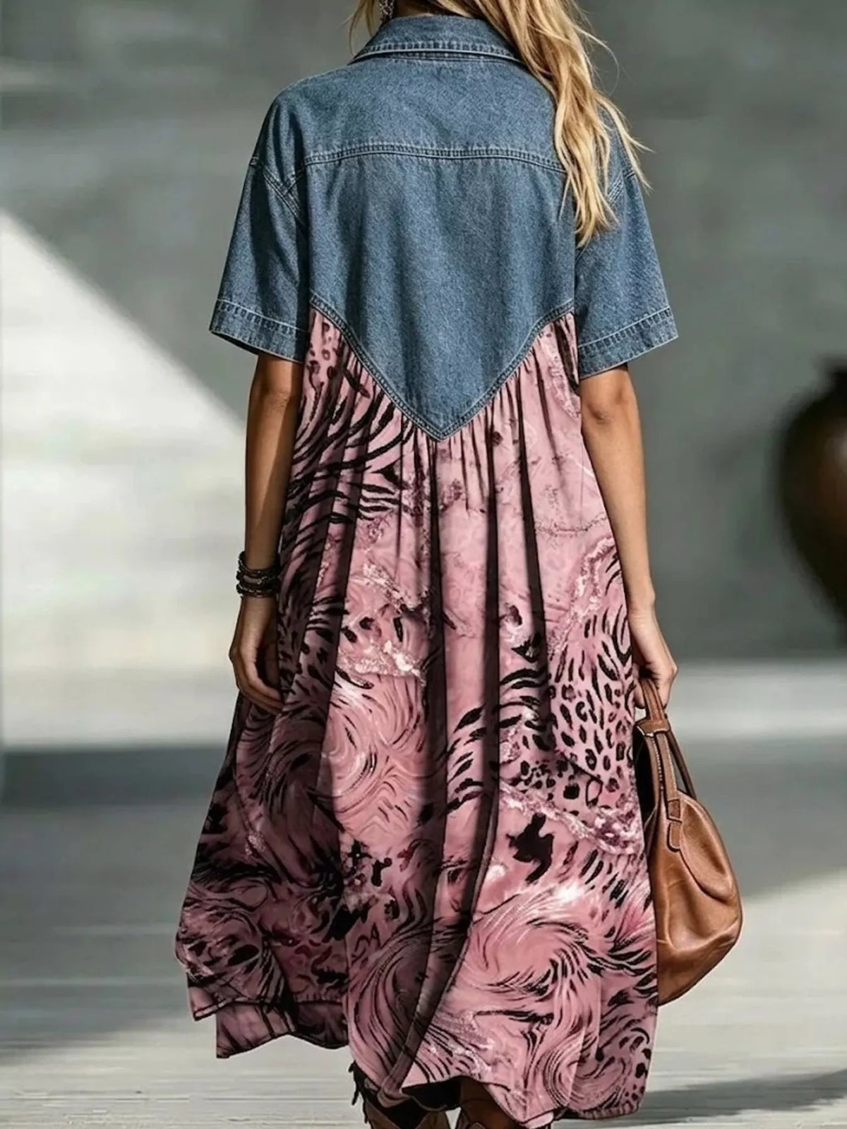 Full Size Denim Patchwork Printed Shirt Dress Plus (9)