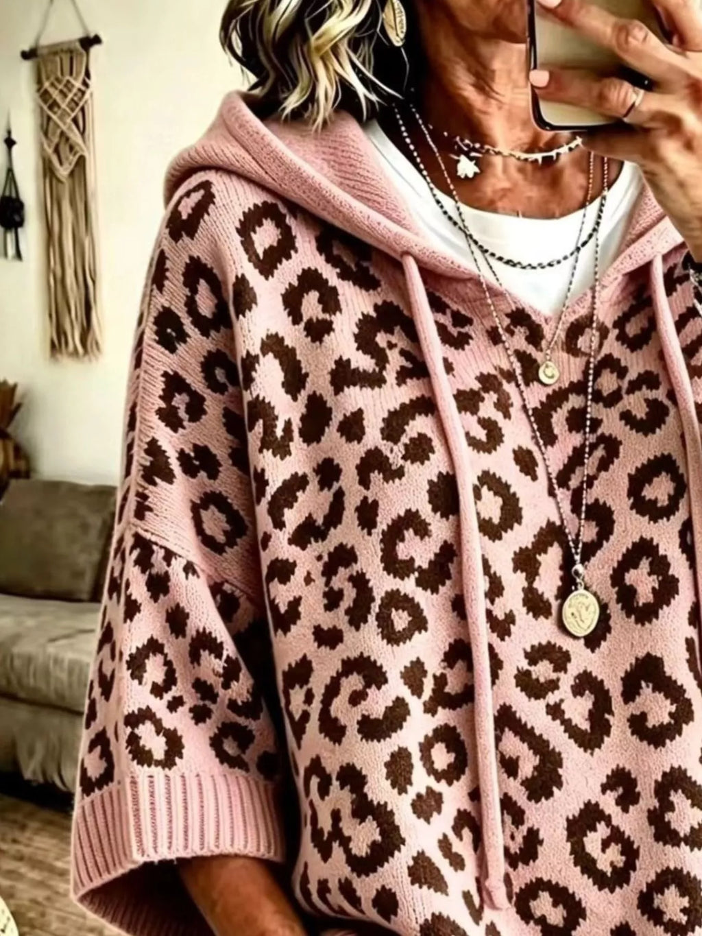 Leopard Print Hooded Knit Sweater (6)