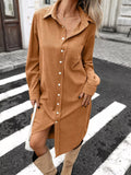 Corduroy Shirt Dress Button-down Front