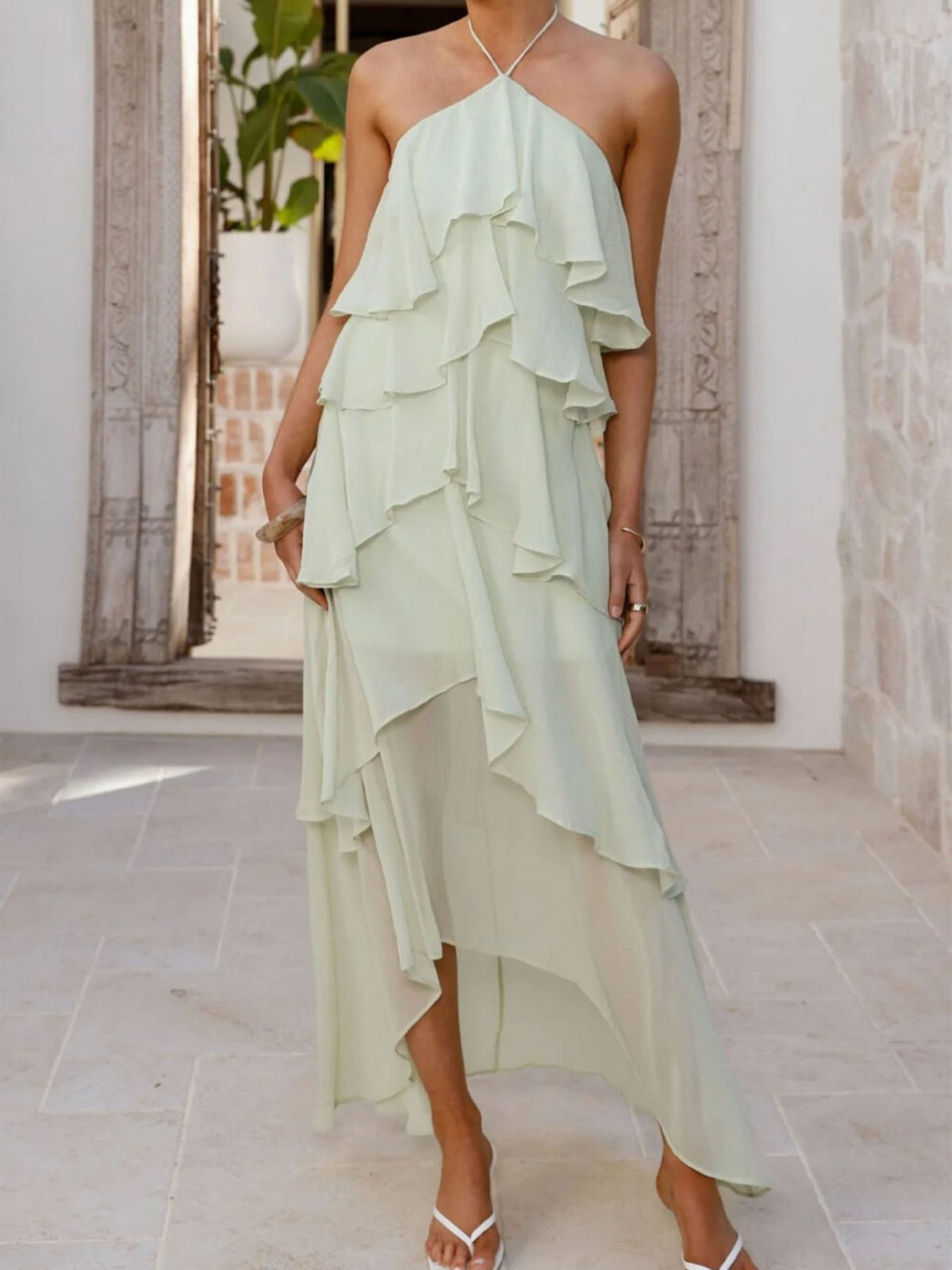 Layered Ruffled Halter Neck Dress (4)