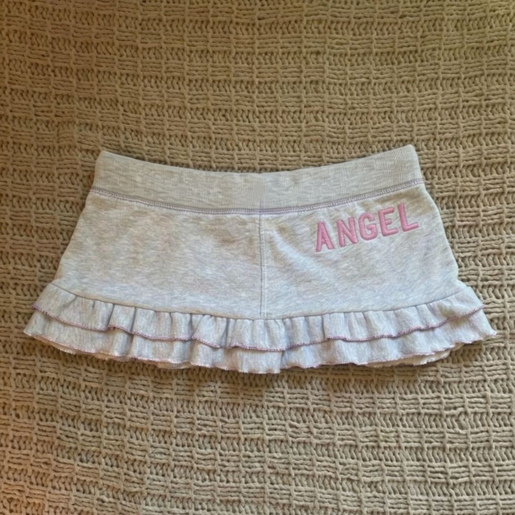 American-style Vintage Gray Ruffled Low-rise Mini Skirt photo 1