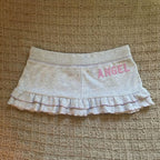 American-style Vintage Gray Ruffled Low-rise Mini Skirt photo 1
